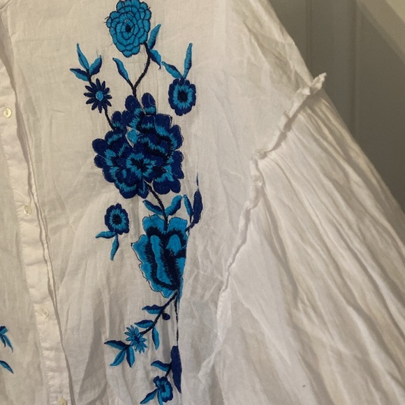 Zara Trafaluc Embroidered Floral Puffy Sleeve Sheer Top - Picture 6 of 11